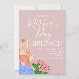 Invitación Damas rosas de Rubor de brunch floral del Día de l