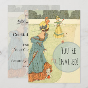 Invitación Damas Victorianas Croquet Fiesta de Jardín Vintage
