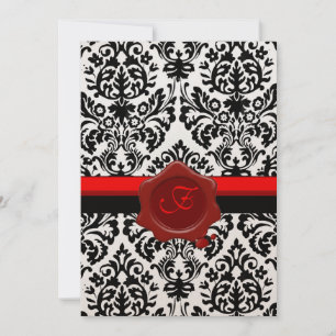 INVITACIÓN DAMASCA NEGRA Y BLANCA, ORO MONOGRAM DE CERRADURA
