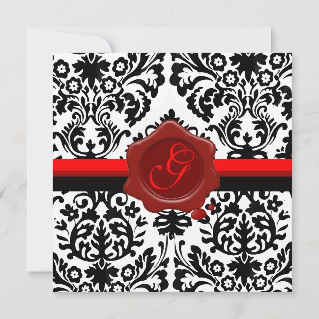 INVITACIÓN DAMASCA NEGRA Y BLANCA, ORO MONOGRAM DE CERRADURA  (Anverso)