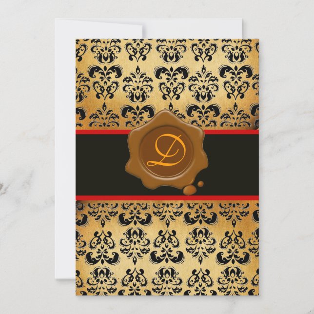 INVITACIÓN DAMASCA ROJA Y NEGRA, MONOGRAMA DE SELLO DE CERO D (Anverso)