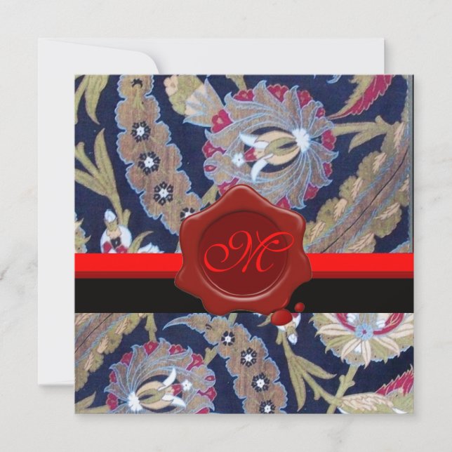 INVITACIÓN DAMASCA VERDE Y AZUL NEGRO, MONOGRAMA DE SELLO DE  (Anverso)