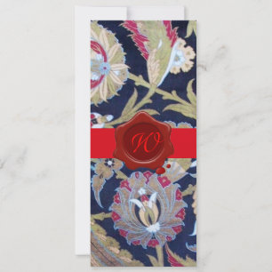 INVITACIÓN DAMASCA VERDE Y AZUL NEGRO, MONOGRAMA DE SELLO DE