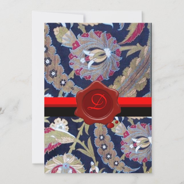 INVITACIÓN DAMASCA VERDE Y AZUL NEGRO, MONOGRAMA DE SELLO DE  (Anverso)
