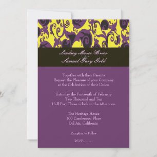 Invitación Damascado/plomo/amarillo/negro/lavanda colorido