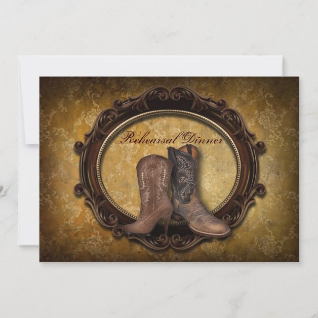 Invitación damascal boda de Cowboy occidental Ensayo Cena (Reverso)