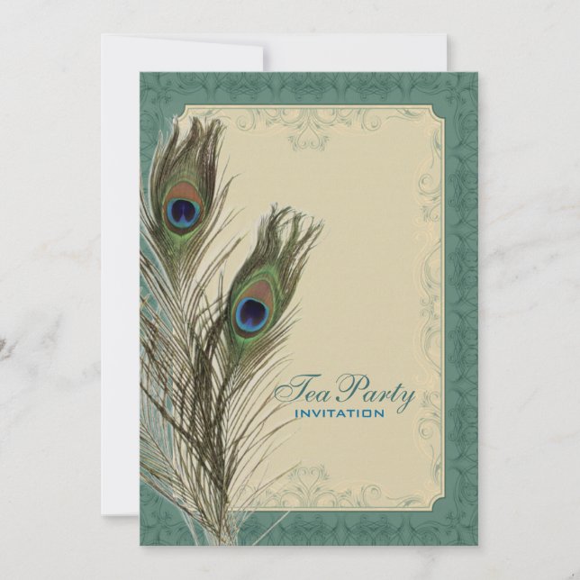 Invitación damascal boda de pavo real Bridal Shower Tea Fiest (Anverso)