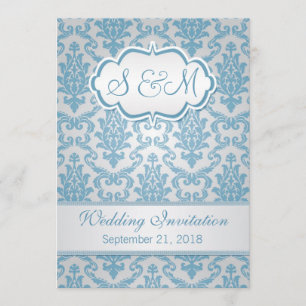 Invitación Damasco azul claro en la boda de plata del fondo