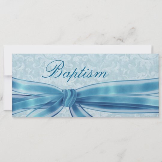 Invitacion Damasco Azul Del Bautizo Del Bebe Metalico Zazzle Es