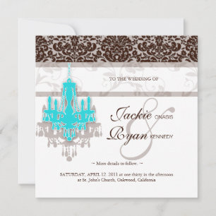 Invitación Damasco azul marrón azul candelabro de la invitaci