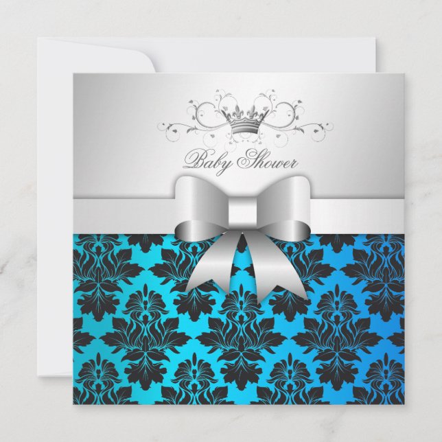 Invitación Damasco azul tropical 311-Blackberry| Baby Shower (Anverso)