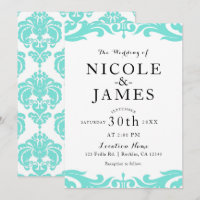 Damasco azul verdoso y blanco Chic Elegante Boda m