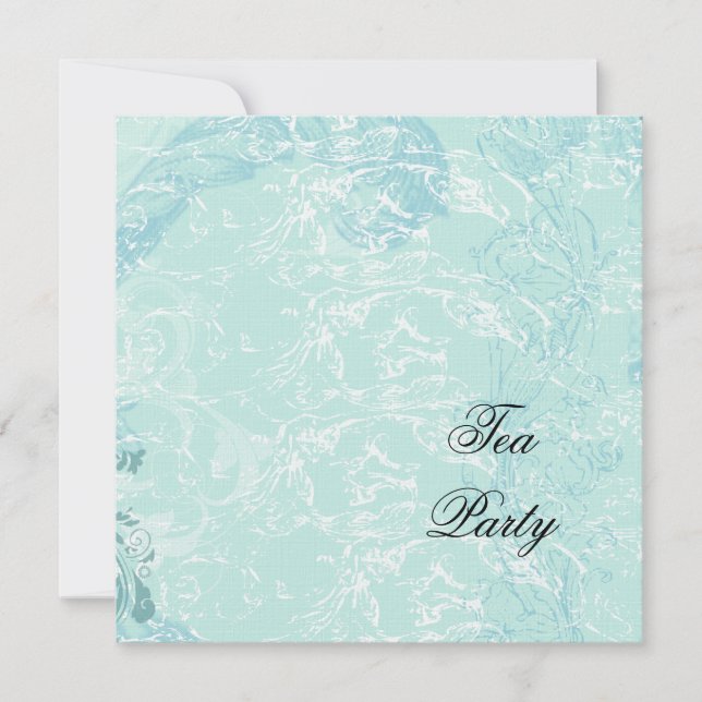 Invitación Damasco azul y Swirls (Anverso)