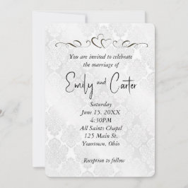 Invitación Damasco blanco Boda con corazón