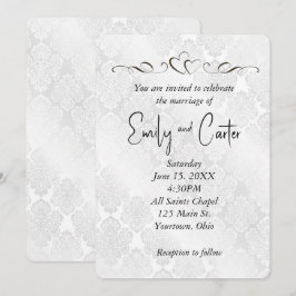 Invitación Damasco blanco Boda con corazón