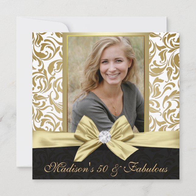 Invitación Damasco blanco de oro cincuenta y fabuloso 50 cump (Anverso)