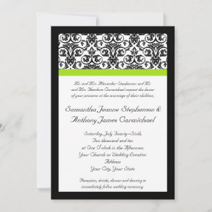 Invitación Damasco blanco/negro con tira de acento verde de C