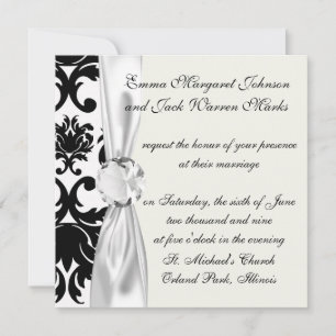 Invitación damasco blanco negro ornamental