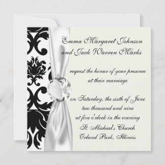 Invitación damasco blanco negro ornamental
