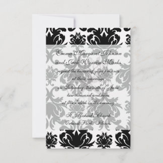 Invitación damasco blanco negro ornamental