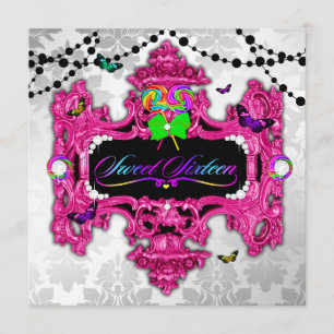 Invitación Damasco blanco rosado de 311 Candy Wonderland