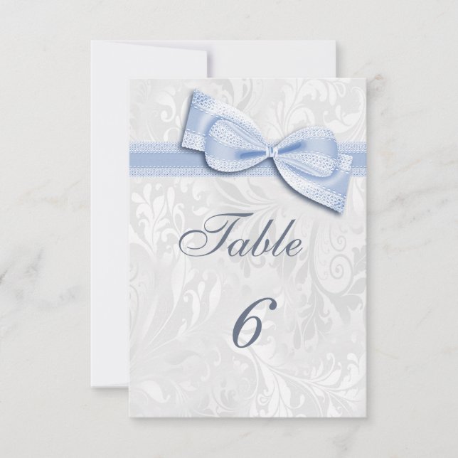 Invitación Damasco blanco y arco falso azul (Anverso)