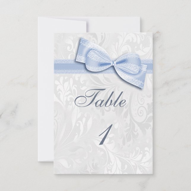 Invitación Damasco blanco y arco falso azul (Anverso)