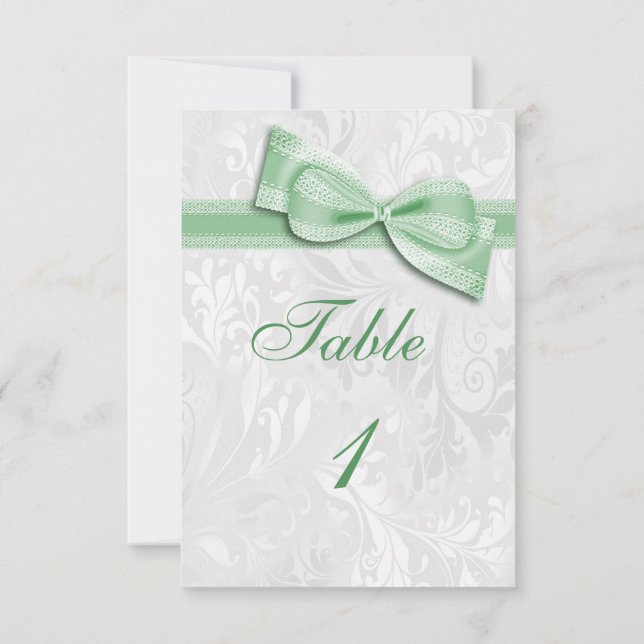 Invitación Damasco blanco y arco falso verde (Reverso)