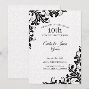 Invitación Damasco Blanco Y Baños Negros