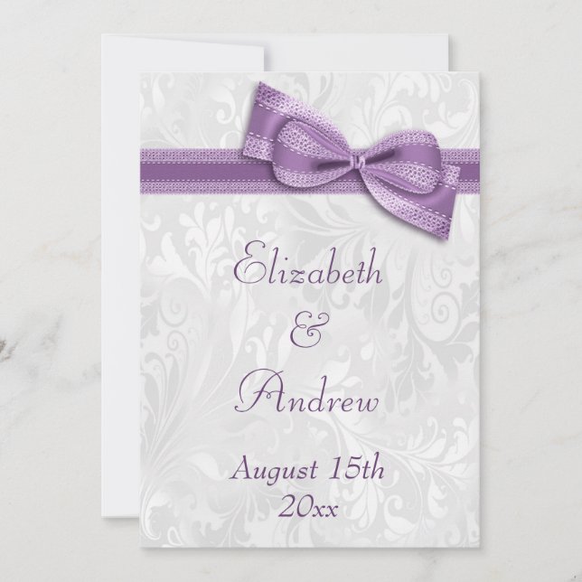Invitación Damasco blanco y Boda falso de color negro (Anverso)