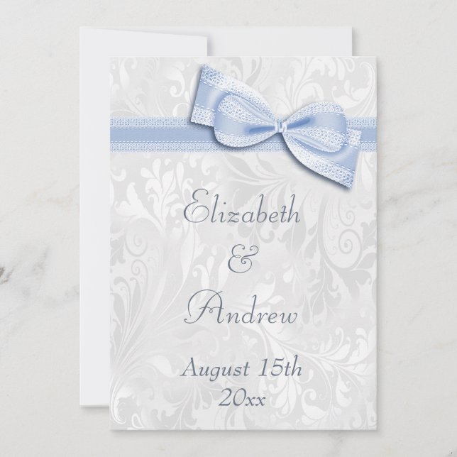Invitación Damasco blanco y Boda falso de color negro (Anverso)
