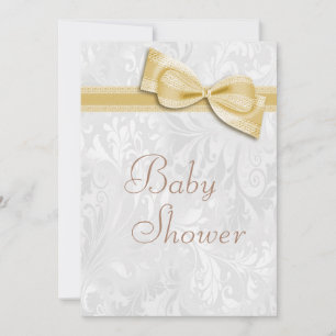 Invitación Damasco blanco y falso de Baby Shower