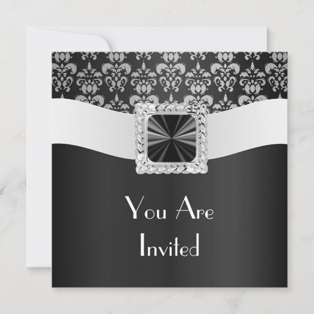 Invitación Damasco blanco y negro (Anverso)