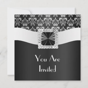 Invitación Damasco blanco y negro