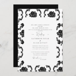 Invitación Damasco blanco y negro de ambos padres Boda