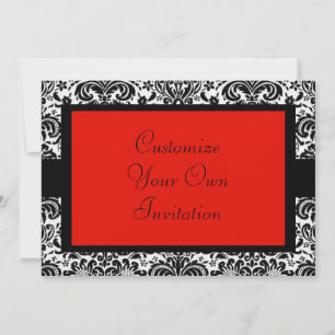 Invitación Damasco blanco y negro, escarlata