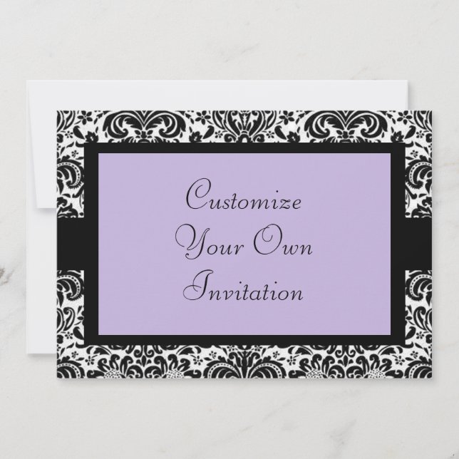 Invitación Damasco blanco y negro, Lavanda (Anverso)