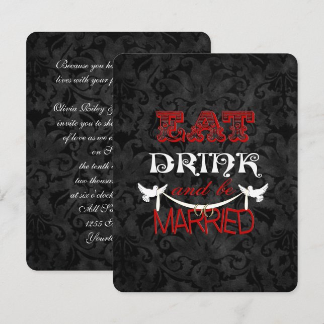 Invitación Damasco boda con palomas (Anverso / Reverso)