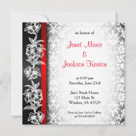 Invitación Damasco Boda moderno en blanco, negro y rojo