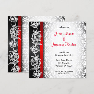 Invitación Damasco Boda moderno en blanco, negro y rojo
