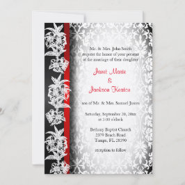Invitación Damasco Boda moderno en blanco, negro y rojo