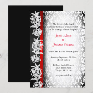 Invitación Damasco Boda moderno en blanco, negro y rojo