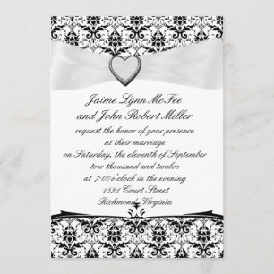 Invitación Damasco/cinta blancos negros simples que casa