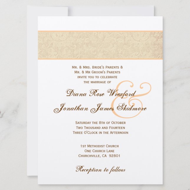 Invitación Damasco con textura de oro y metal de oro (Anverso)