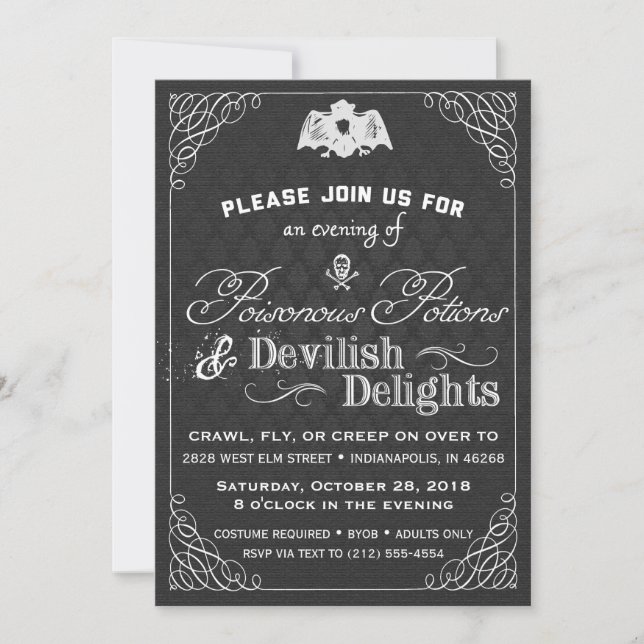 Invitación Damasco de abetos negro y blanco (Anverso)