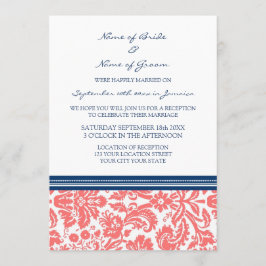 Invitación Damasco De Coral Azul Sólo En La Recepción De Boda
