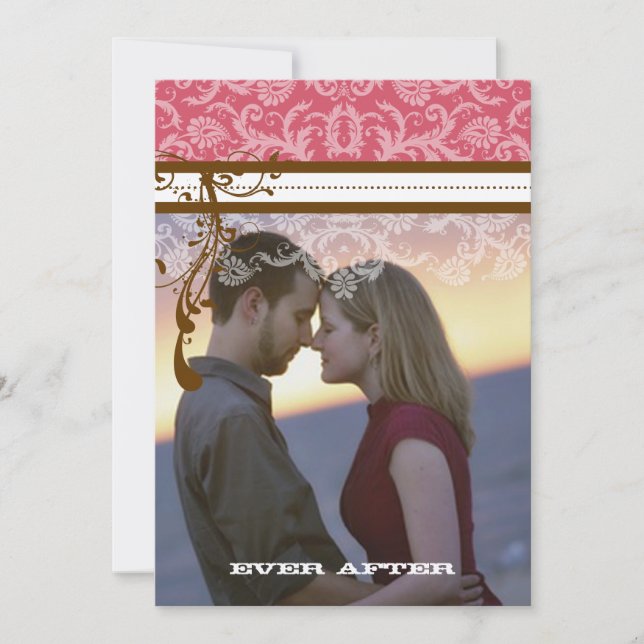 Invitación Damasco de cosecha rosa y chocolate marrón (Anverso)