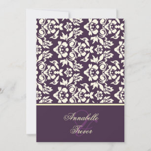 Invitación Damasco de crema de ciruela/marfil