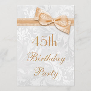Invitación Damasco de cumpleaños 45 y Faux Bow