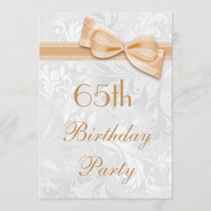 Invitación Damasco de cumpleaños 65 y Faux Bow